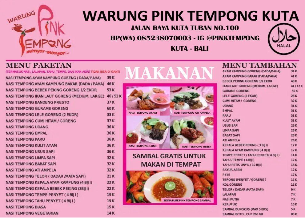 Menu Warung Tempong Pink Bali